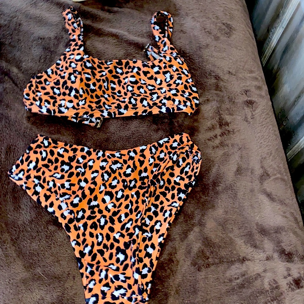 Cheetah print two piece bathing suit